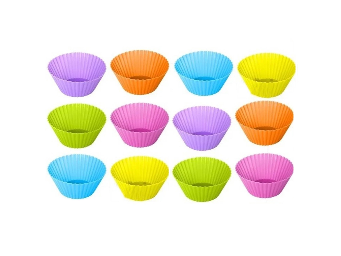 12 formas de silicone para assar, resistentes a altas temperaturas, reutilizáveis e seguras para alimentos.