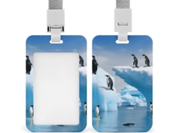 Porta Crachá Com Estampa De Pinguim Em Iceberg, Com Cordão E Proteção Impermeável Cartões, Ideal Escritório