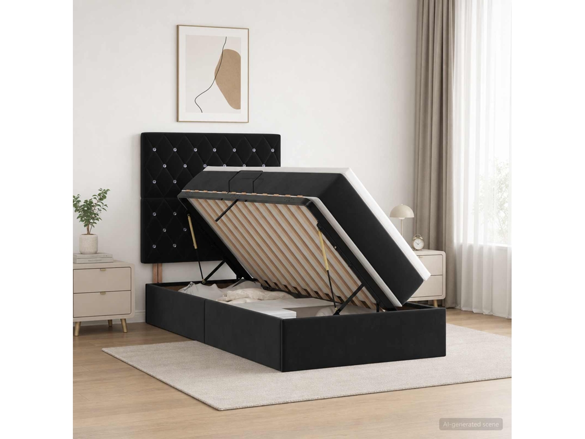 Vidaxl Cama Com Arrumação E Colchão Com Cabeceira Veludo