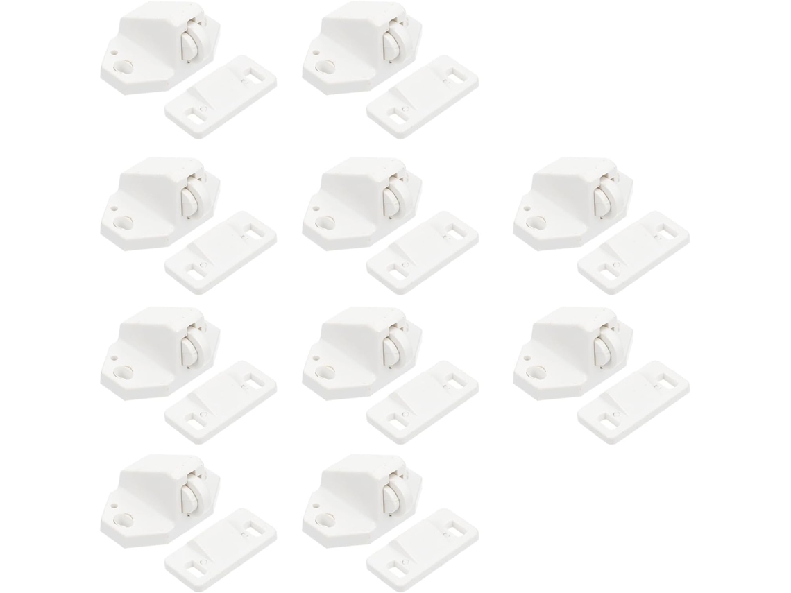 Conjunto De 10 Travas Plástico Branco Com Esferas Para Portas
