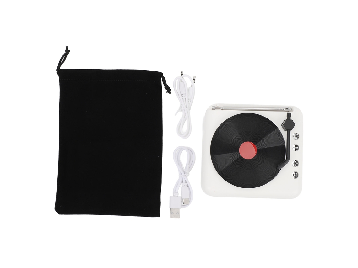Tocador de vinil Mali com alto-falante estéreo 360°, sem fio, BT, portátil, branco, para exterior