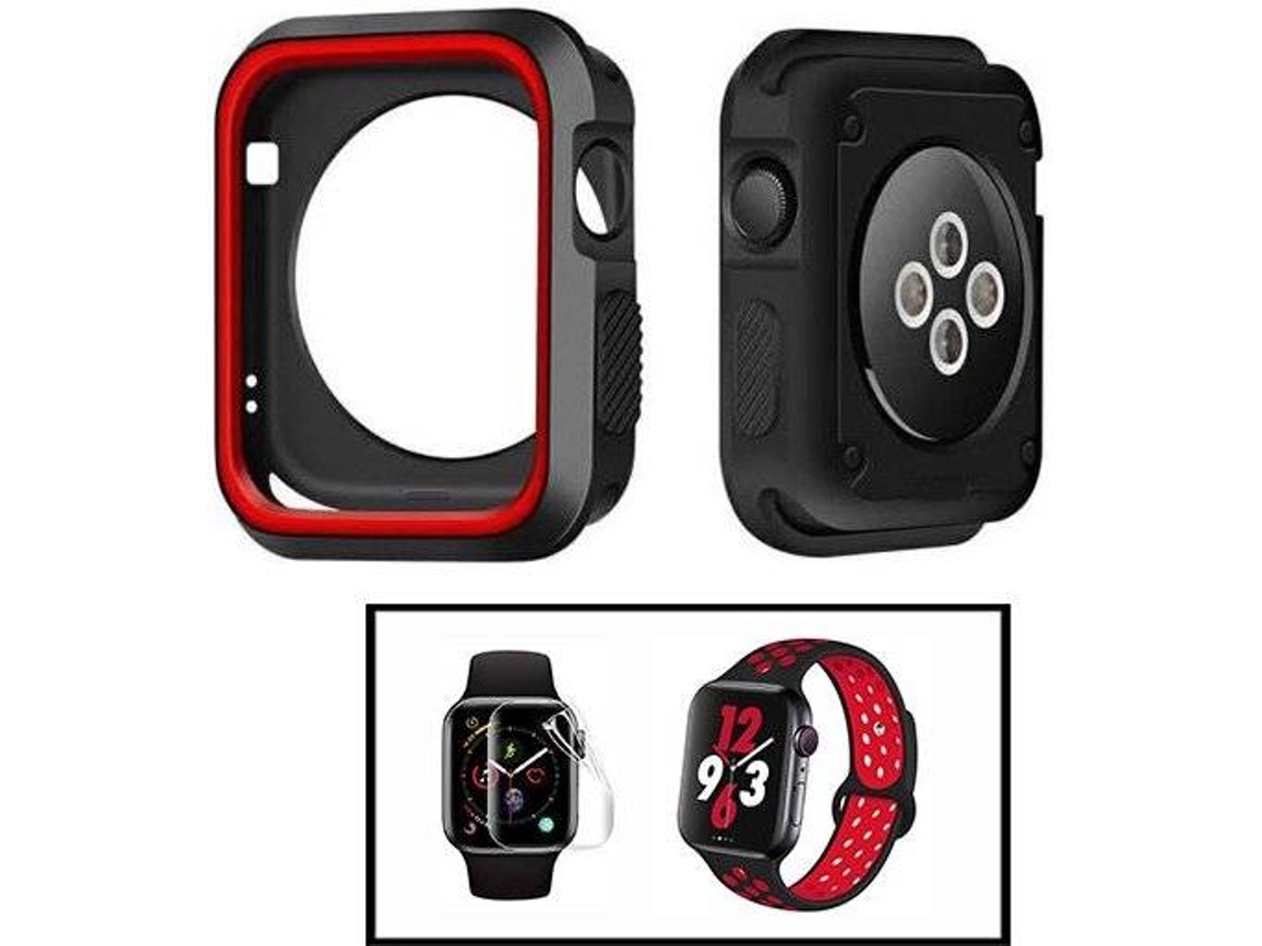 Capa Military + Bracelete SportyStyle + Película de Hydrogel PHONECARE Apple iWatch Series 6 - 40mm Preto e Vermelho