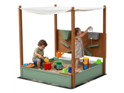 Caixa de Areia Infantil de Madeira com Telhado, Assentos, Torneira e Funil 116x112.5x128cm Verde BTFORUS