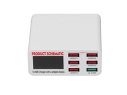 Carregador Usb Inteligente Com 6 Portas E Tela Digital, Bloco De Carga Usb Ac 110‑240v Para Telefones