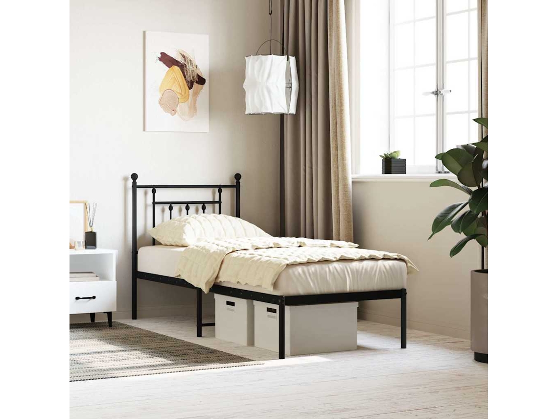 Vidaxl Estrutura De Cama Metal S/ Colchão C/ Cabeceira 75x190 Cm Preto