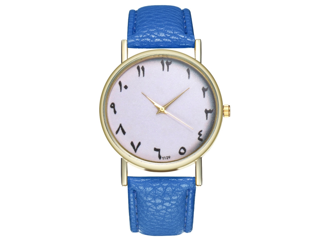 Relógio de Pulseira de Quartzo com Pulseira Pu Estilo Moderno Dial Redondo Azul Royal