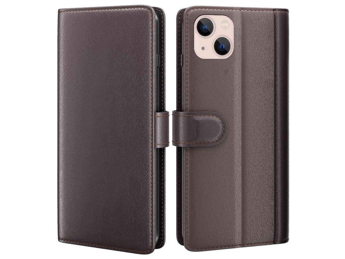 Capa Genuíno Para Iphone 14 Plus Pele Anti-choque Castanho