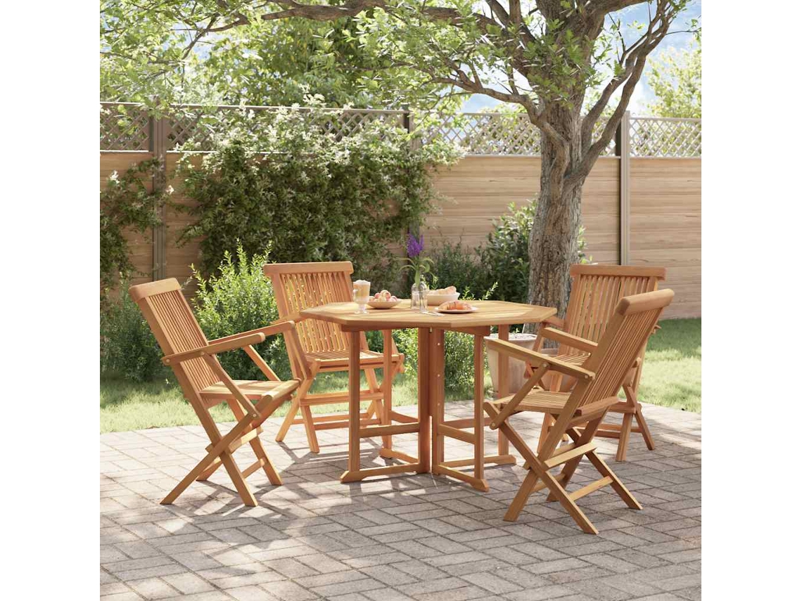 Vidaxl 5 Pcs Conjunto Jantar Dobrável P/ Exterior Madeira Teca Maciça