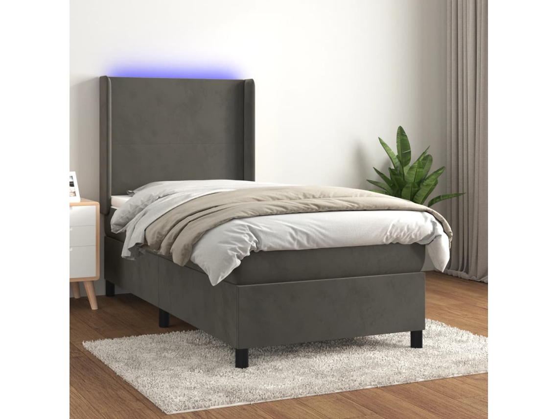 Vidaxl Cama Box Spring C/ Colchão/led 100x200cm Veludo Cinzento-escuro