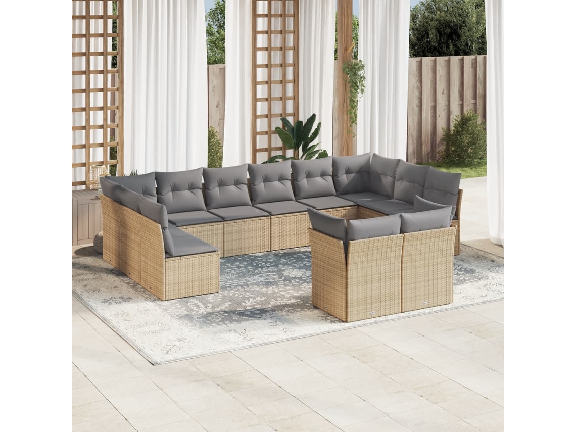 Vidaxl 12 Pcs Conjunto de Sofás P/ Jardim com Almofadões Vime Pe Bege