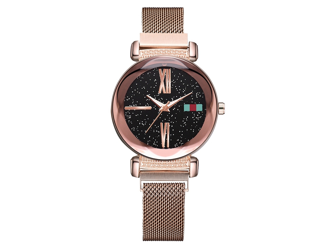 Relógio de Pulso Feminino de Quartzo com Pulseira de Liga Ajustável e Fecho Magnético Ouro Rosa