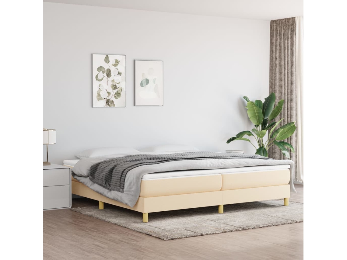 Vidaxl Cama Com Molas/colchão 200x200 Cm Tecido Cor Creme