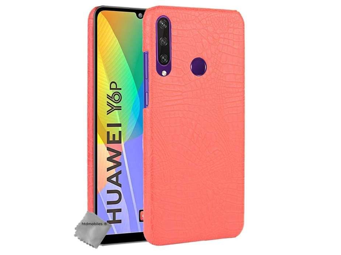 Capa Dura De Imitação De Couro De Crocodilo Para Huawei Y6p Vidro Temperado - Vermelho