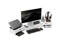 Suporte para monitor de computador, ajustável, com 2 gavetas, 60-116cm