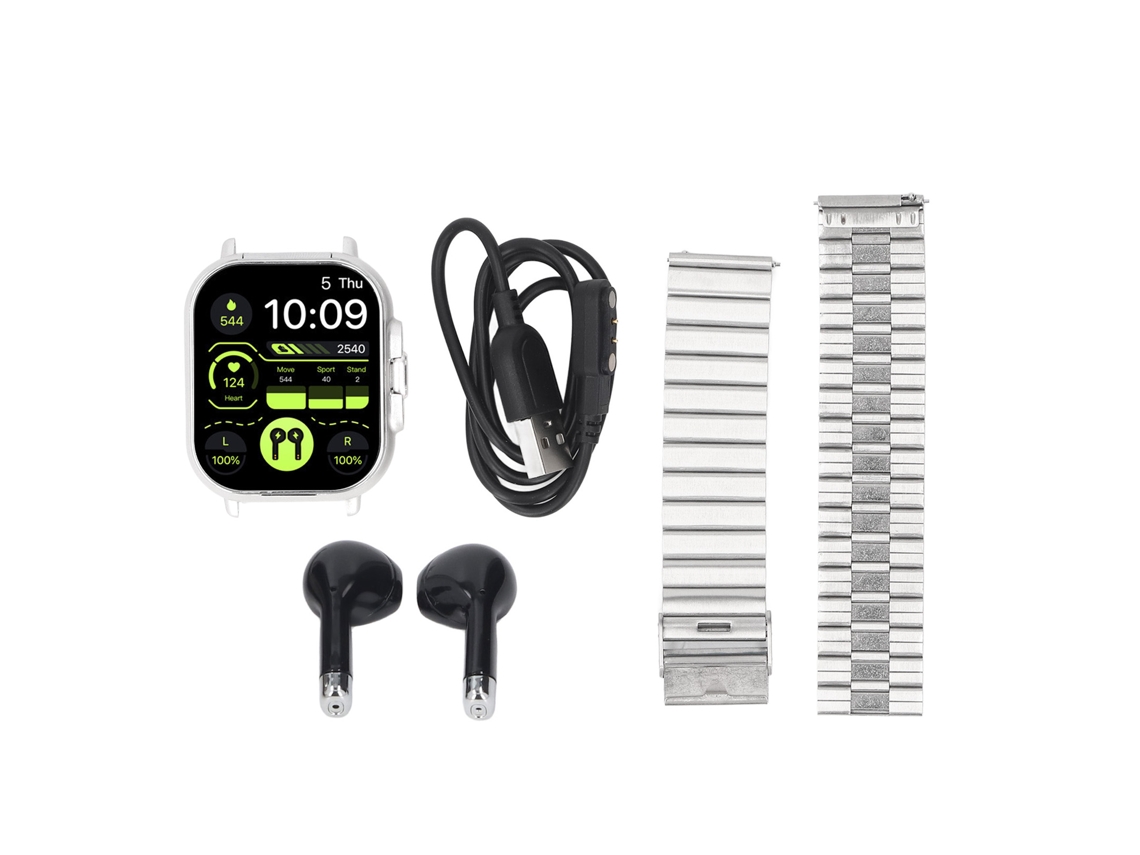 Aetheria relógio Inteligente 2 em 1 com Fones de Ouvido Bluetooth Tela Hd 2.01 Polegadas Fitness Tracker Prata