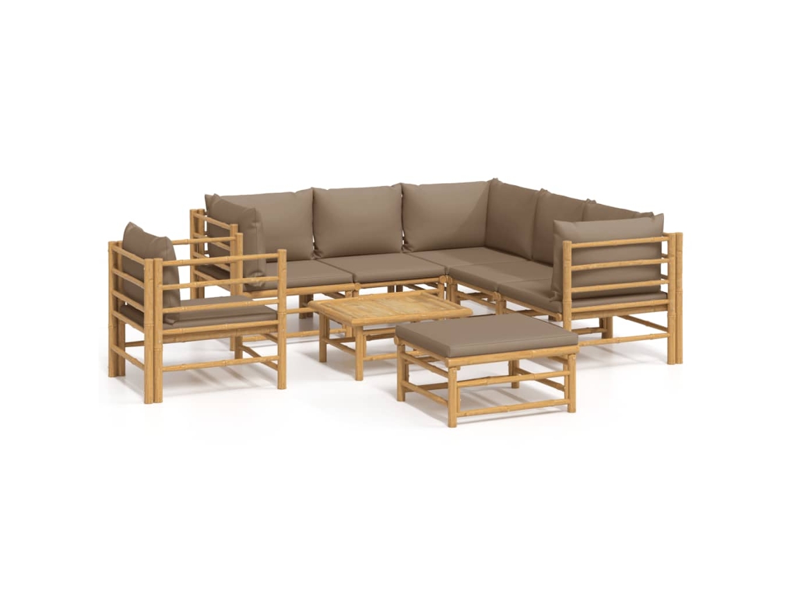 Maison Exclusive - 8 Pcs Conj. Lounge Jardim Bambu Almofadões Cinzento-acastanhado
