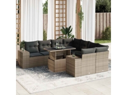 Vidaxl 9 Pcs Conjunto Sofás P/ Jardim Com Almofadões Vime Pe Cinzento