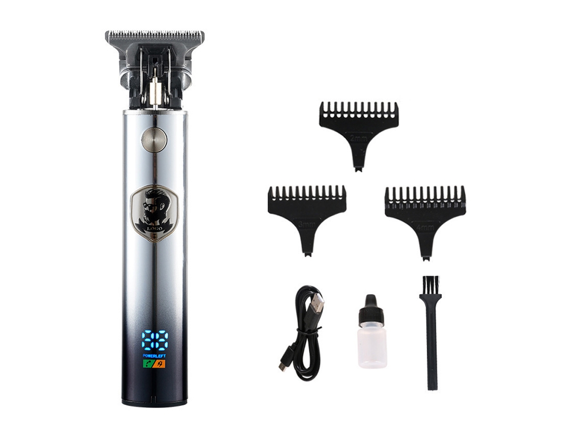 Máquina de Cortar Cabelo Profissional para Homens Máquina de Cortar Cabelo Sem Fio T-Blade Trimmer Kit de Corte de Cabelo e Cuidados Prata