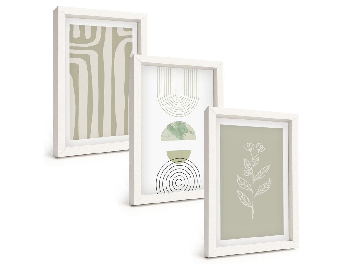 Composição De Quadros Padrões Geométricos De Plantas Espelharte (3 Peças 20x30 Cm)
