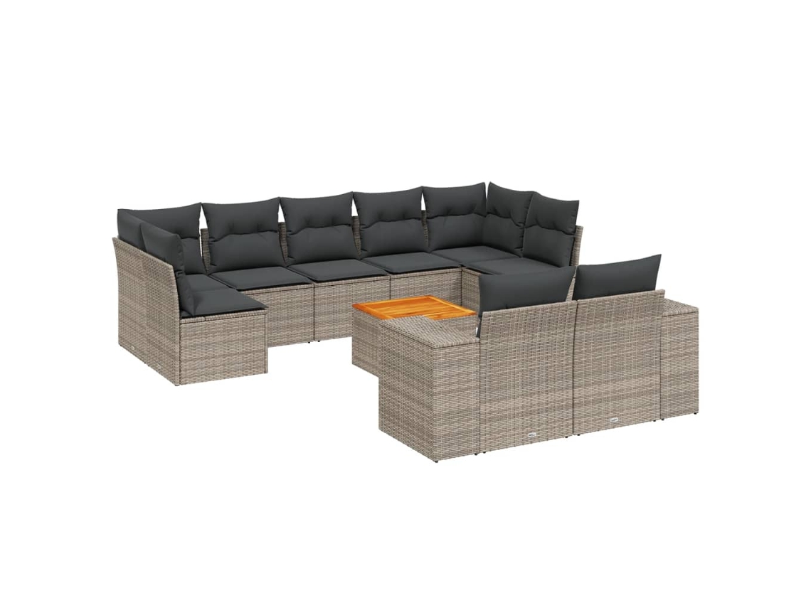 Conjunto de 10 Sofás de Jardim com Almofadões Vime Pe Cinzento MAISON EXCLUSIVE