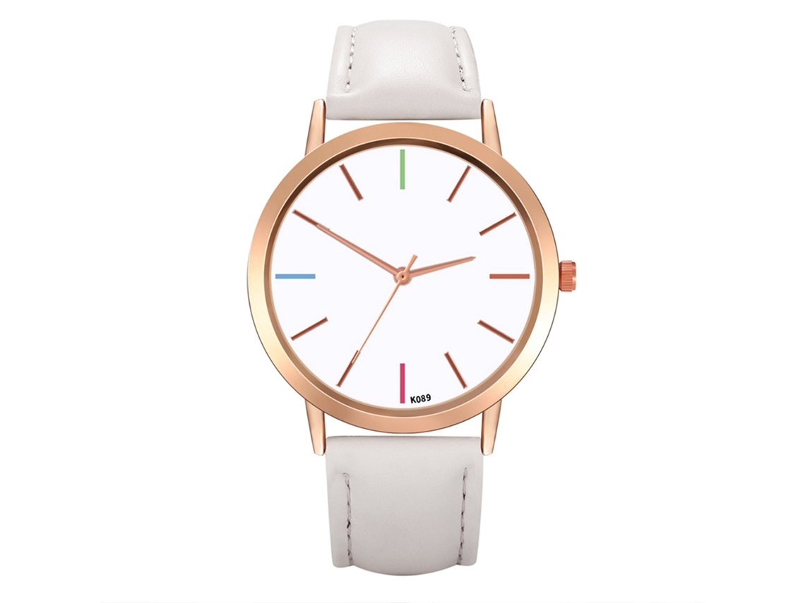 Relógio de Pulso Feminino Stylish com Pulseira de Couro Quarts Branco