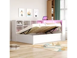 Sofá-cama 90x200 Hidráulico Com Tomada, Prateleiras E Iluminação Branco Madeira Maciça