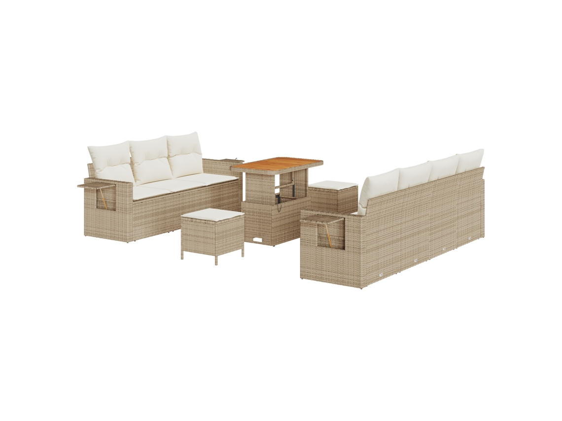 Conjunto 10 Conjunto De Sofás Para Exterior Vidaxl Bege Vime Pe (90 X 55 X 71 Cm)