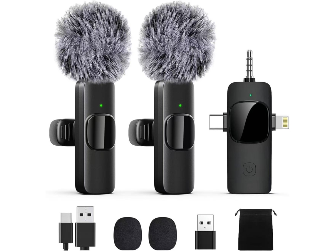 Microfone Sem Fio Mini, , Para Iphone E Telefones Android – Pacote Com 2, Preto Panoona