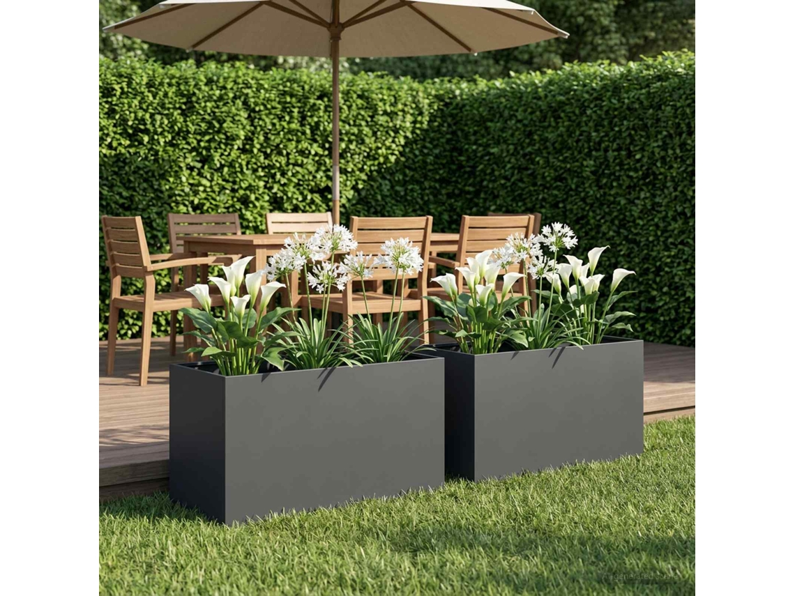 Vidaxl Vaso De Jardim 2 Unid. Antracite 80 X 50 X 50 Cm
