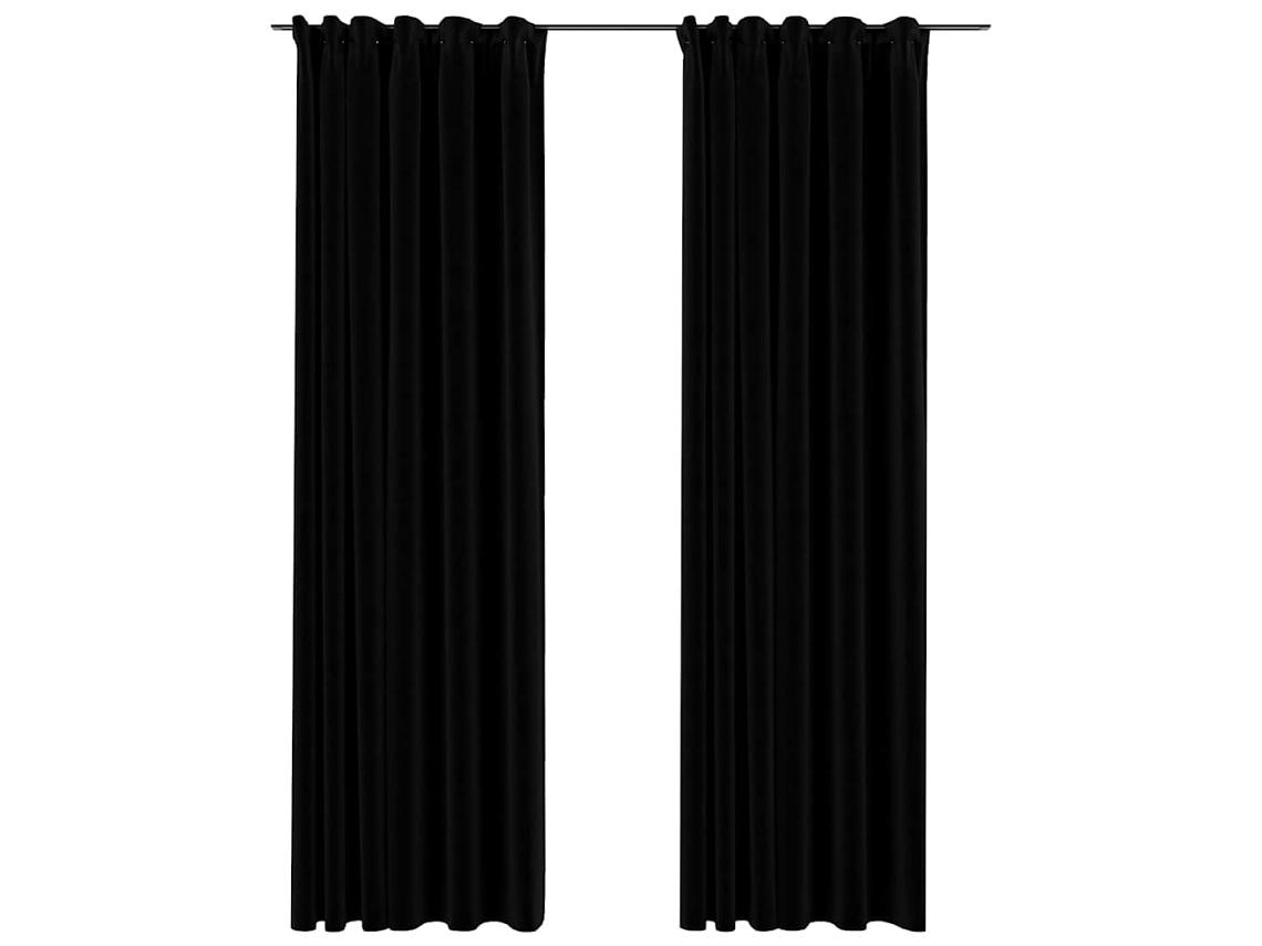 Maison Exclusive - Cortinas Opacas Aspeto Linho Com Ganchos 2 Pcs 140x245 Cm Preto