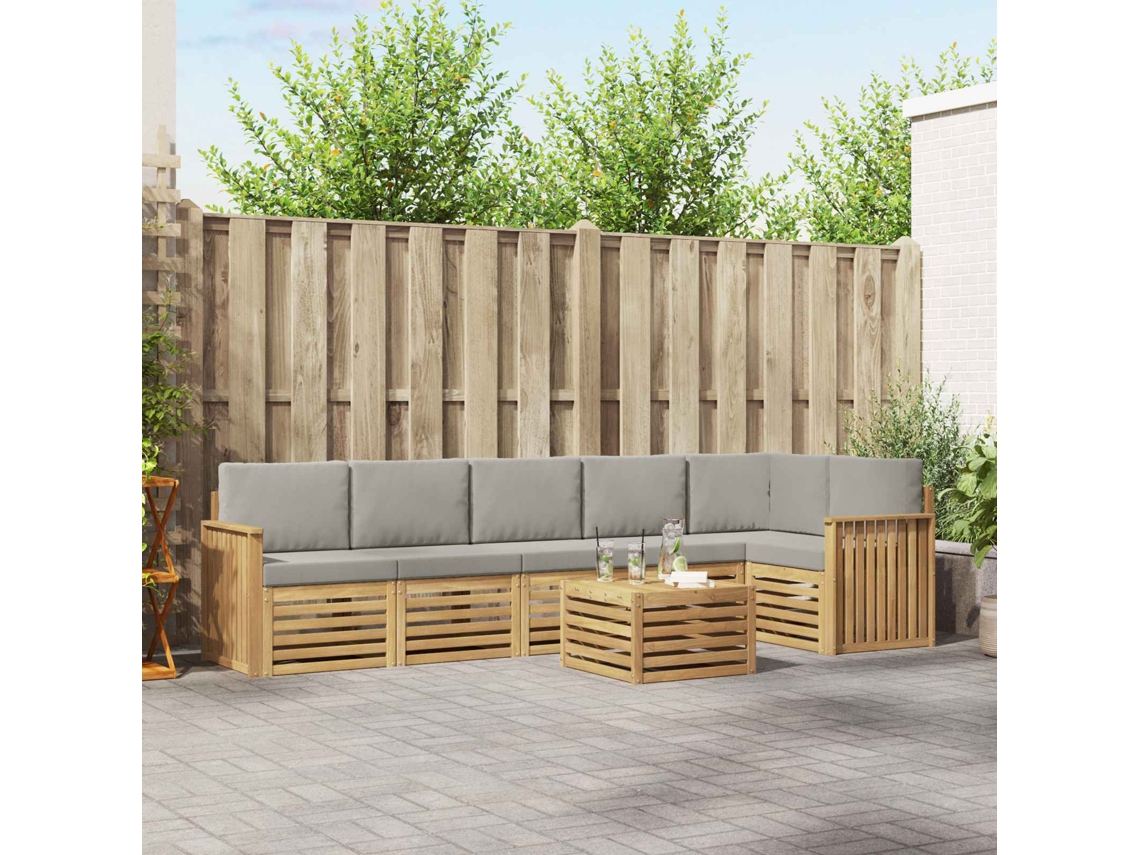 Vidaxl Conjunto De Sofás Para Exterior 7 Pcs Branco E Cinzento-claro