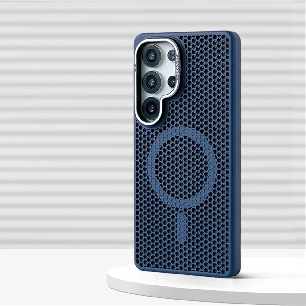 Capa Protetora Magnética Em Malha Para Dissipação De Calor (samsung S23 Plus Azul Escuro), Com Suporte Para Lente.
