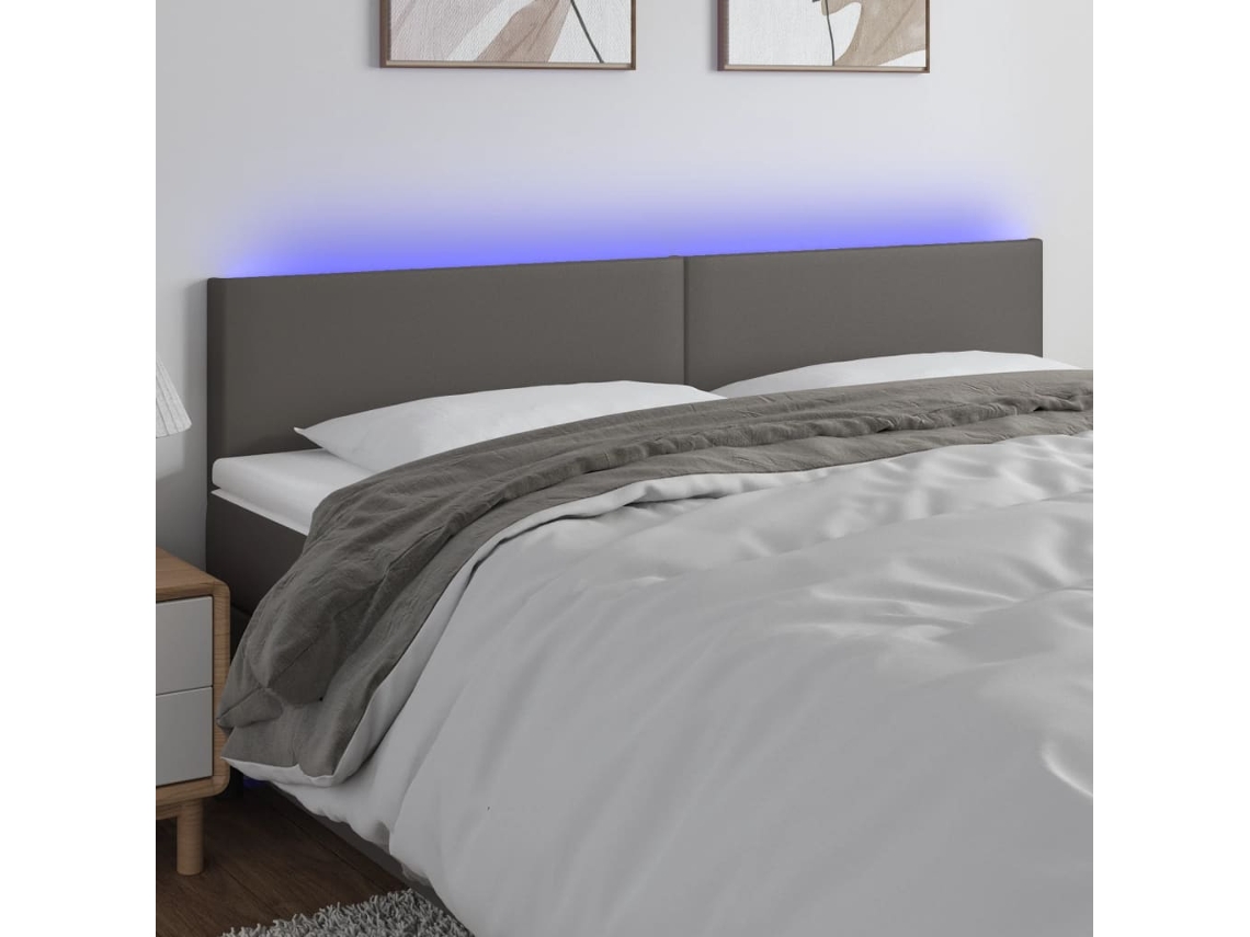 Cabeceira Cama C/ Led 160x5x78/88cm Couro Artificial Cinzento