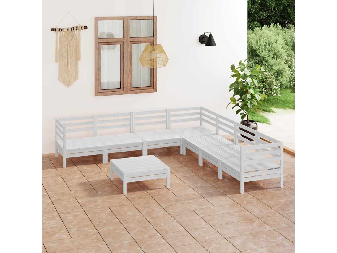 Vidaxl 8 Pcs Conjunto Lounge De Jardim Pinho Maciço Branco
