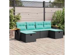 Vidaxl 6 Pcs Conjunto Sofás De Jardim C/ Almofadões Vime Pe Preto