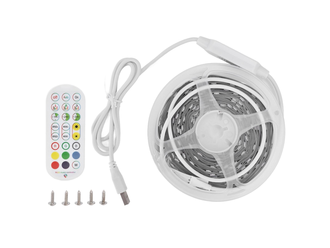 Rebe-luz De Tira Rgb De 5m/16.4ft Usb 5v Con Sincronización Musical, Control Por Voz Y Bluetooth, Control Remoto Por Aplicación