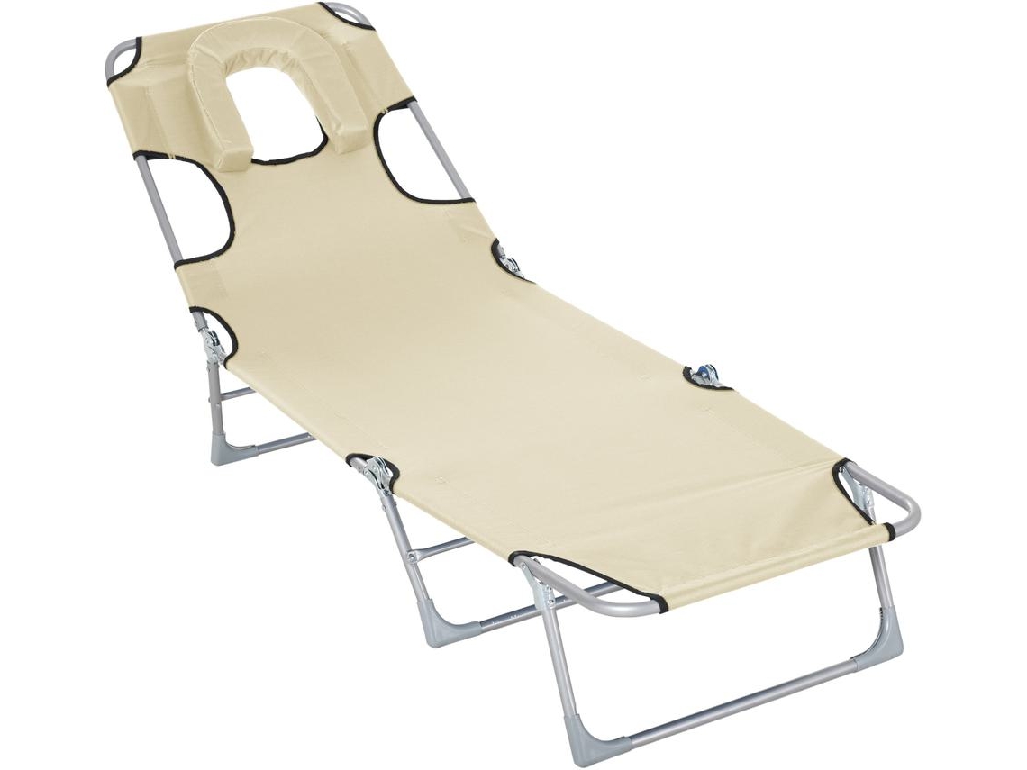 Espreguiçadeira Dobrável Metal, Tecido Oxford Cor Bege 182x56x24,5 cm Outsunny