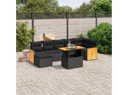 Vidaxl 8 Pcs Conjunto Sofás De Jardim Com Almofadões Vime Pe Preto