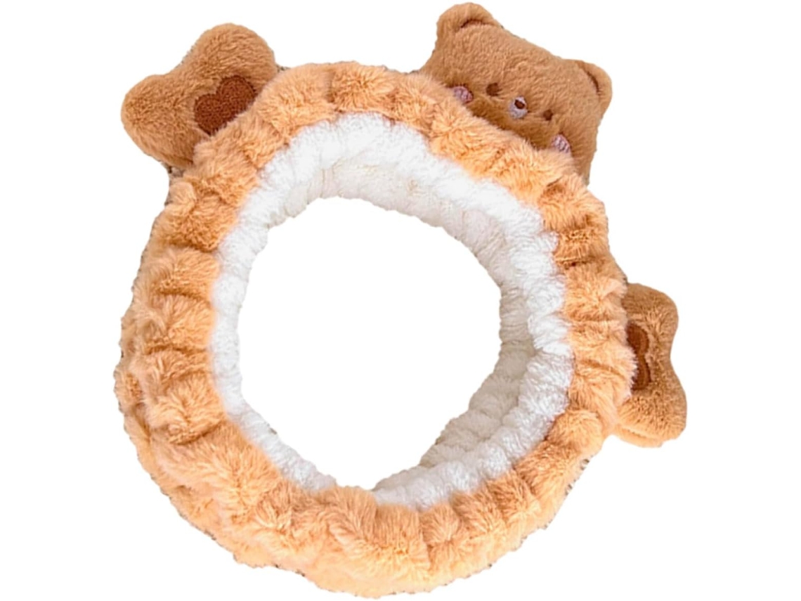Tiara de Maquiagem Em Pelúcia Macia E Confortável Com Estampa De Urso Marrom - Versátil