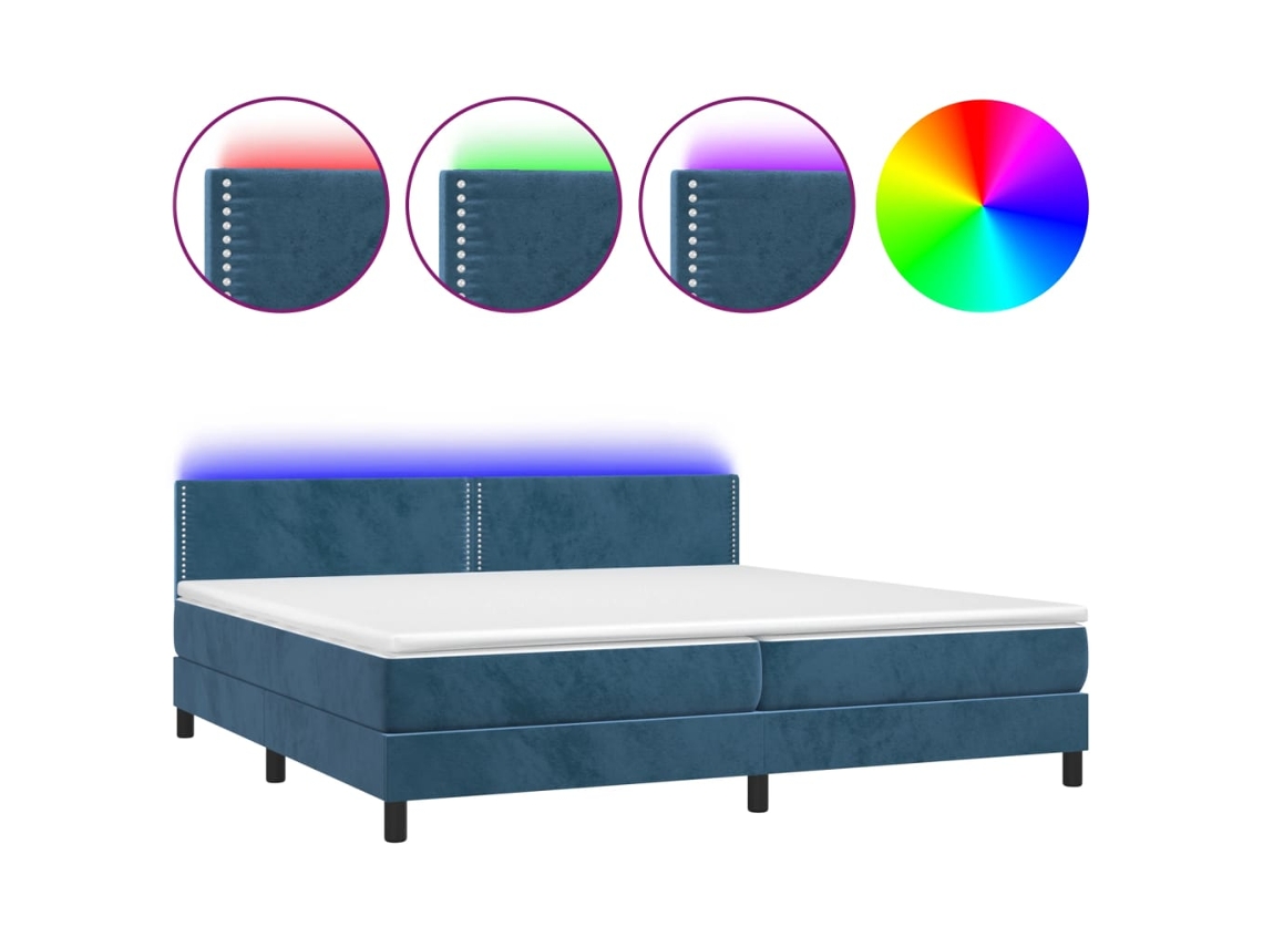 Cama Box Spring com Colchão/Led 200x200 cm Veludo Azul Escuro MAISON EXCLUSIVE