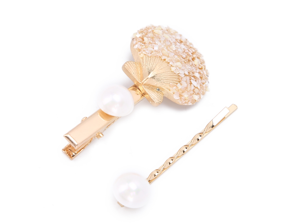 2026 pinza de Cabelo em Forma de Concha com Pérolas Falsas para Mulheres, Acessório Metálico Pequeno, Decorativo Exquisito, Presente Branco