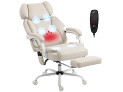 Poltrona de massagem vibratória 6 pontos, aquecimento lombar, apoio cabeça ajustável, apoio pés, reclinável | S/MARCA