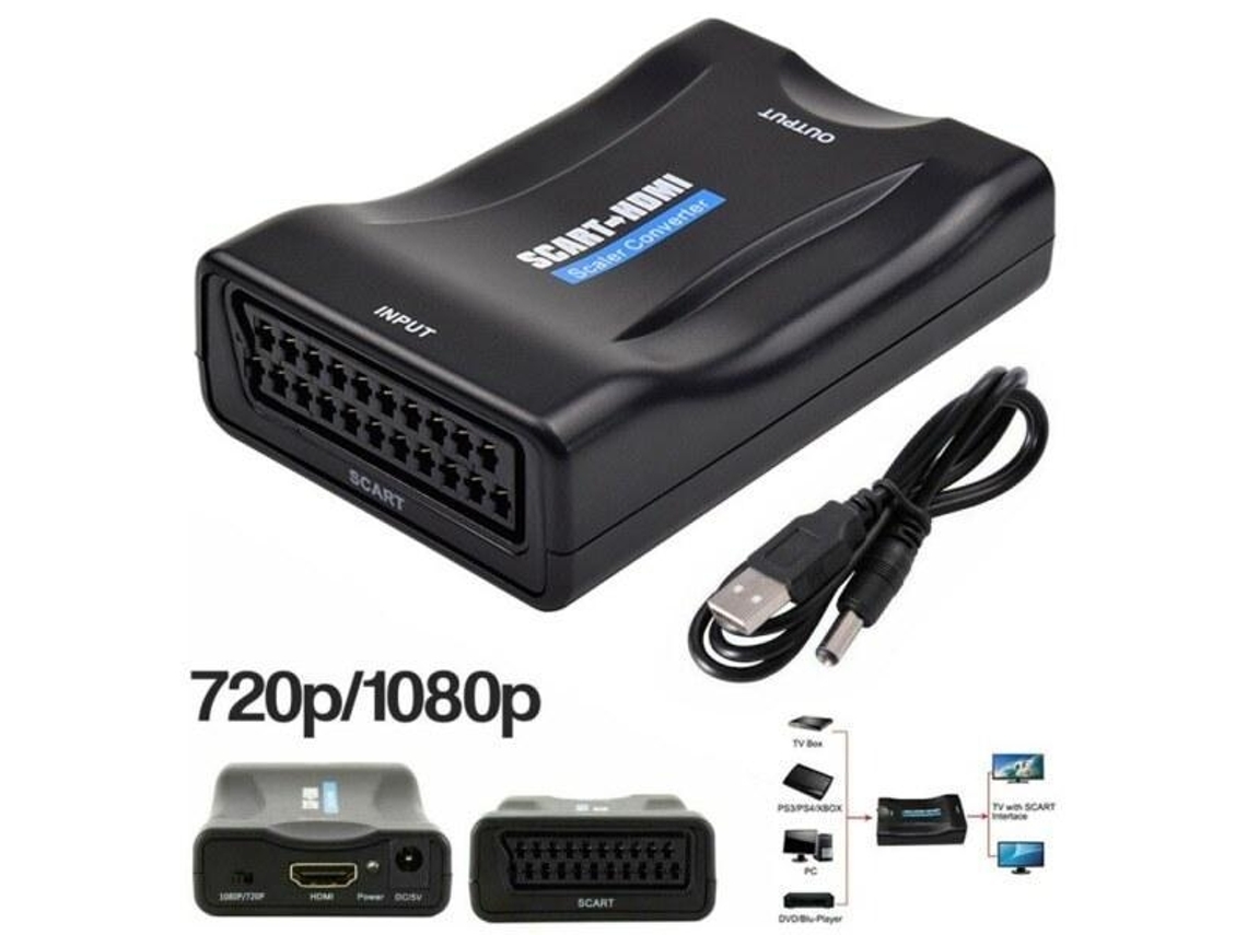 Adaptador Scart Para Hdmi, Conversor De Áudio E Vídeo Hd 1080p Com Upscaling, Preto. Aquaforge