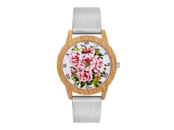 Reloj De Cuarzo Unisex Con Correa De Malla Y Patrón Floral Plata Zhoulianfa