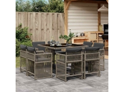 Vidaxl 9 Pcs Conjunto De Jantar P/ Jardim C/ Almofadões Vime Pe Cinza