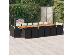 Vidaxl 17 Pcs Conjunto Jantar P/ Jardim C/ Almofadões Vime Pe Preto