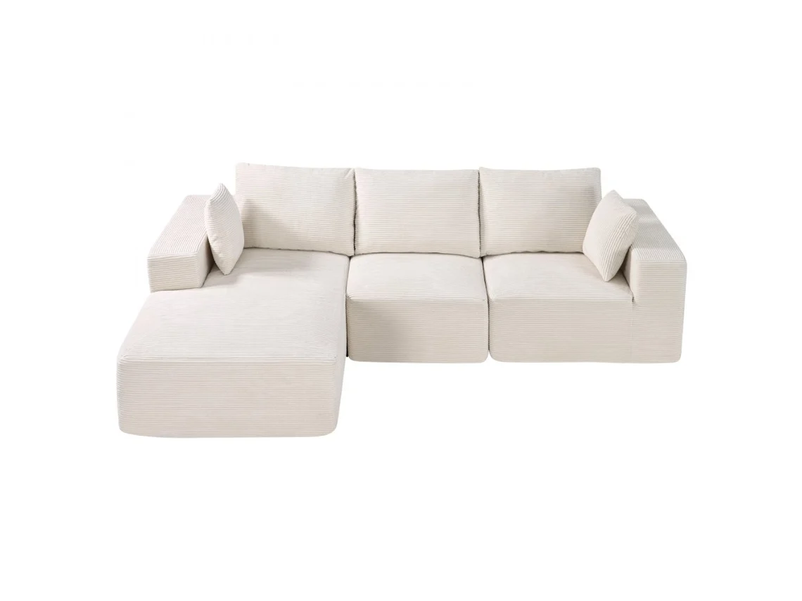 Sofá Modular Em L Com Chaise, Almofadas E Tecido Respirável Bege Tekmaquinas