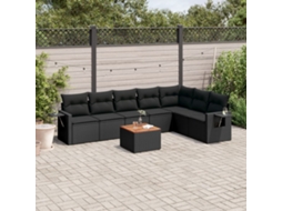 Vidaxl 8 Pcs Conjunto Sofás De Jardim Com Almofadões Vime Pe Preto