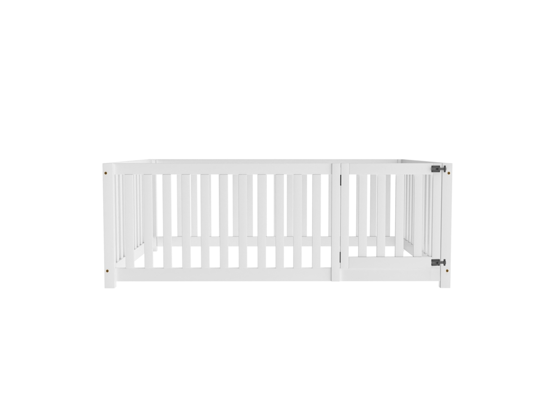 Cama Barreira Segurança Mobrio Madeira Maciça Branco (140x200cm)
