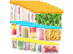 20 Sacolas Reutilizáveis para Congelador, Alimentos, Sanduíche, Silicone, Estanque, Resistente a Vazamentos, Airtight, P+m+g